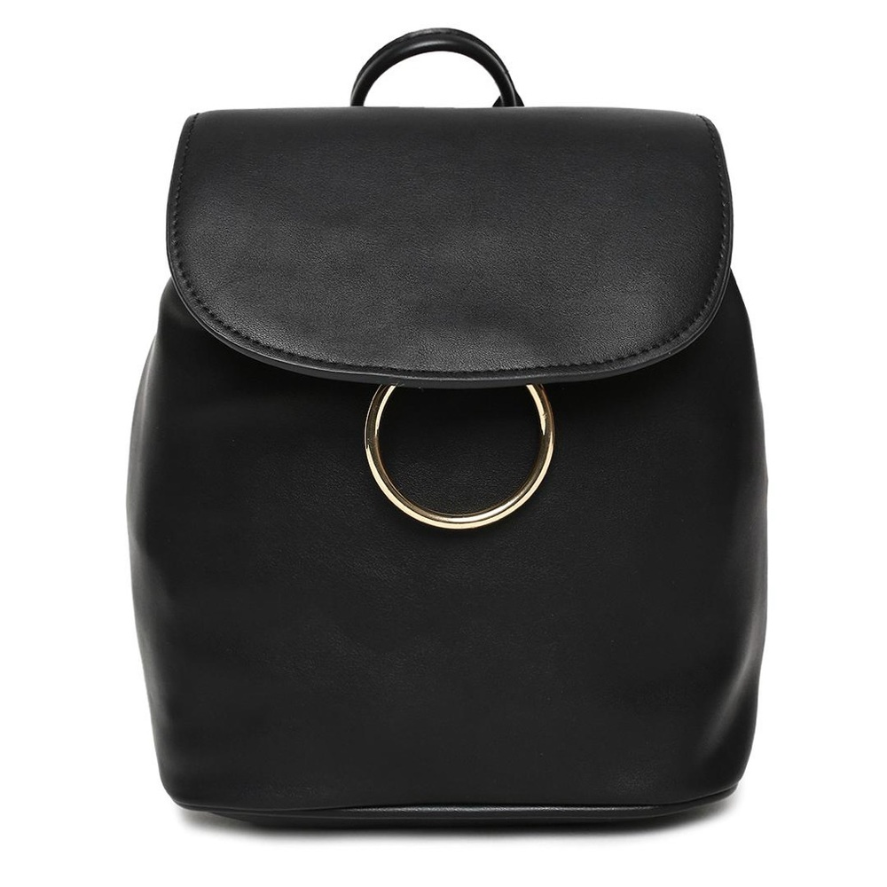 Forever 21 Black Faux Leather Mini Backpack with Gold Ring